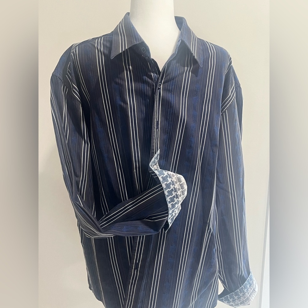 Robert Graham 2XL XXL Button Down Shirt Long Sleeve Collared Striped Blue